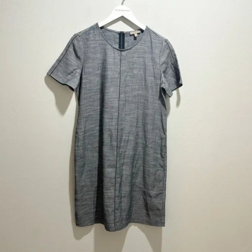 LILLA P Gray Seamed Dress with Pockets & Short Sleeve & Back Zipper
